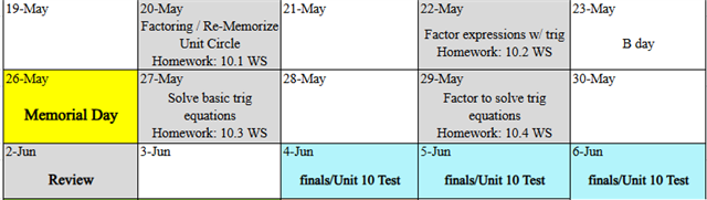 Unit 8 Calendar